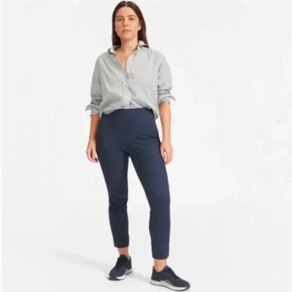 Everlane Navy Blue High Waisted Side Zip Stretchy Cotton Crop Pants Size 6 - Picture 1 of 11